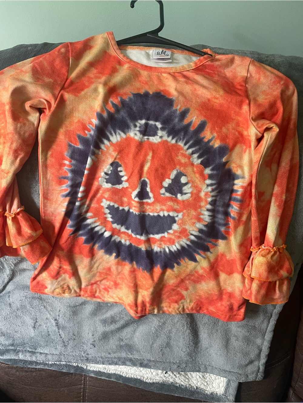 BMG Kids' Tie-Dye Pumpkin Face Long-Sleeve Top - Orange sz 8